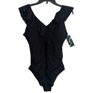 Black One-Piece Ruffle Swimsuit